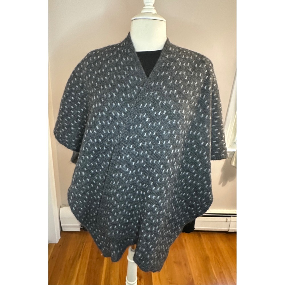 Nardi & Tagliaferri Italy Mohair Wool Blend Knit Poncho Wrap Grey White OS NWT